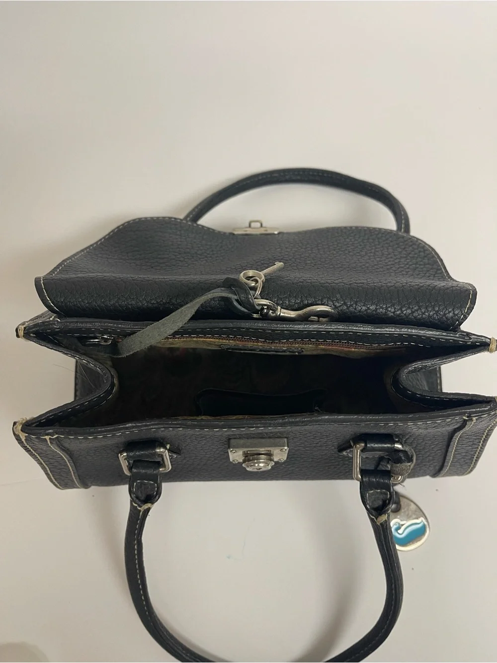Dooney & Bourke Black Leather Satchel with Silver-Tone Lock